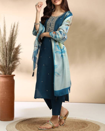 Women Silk Blend Kurta Pant Dupatta Set-KYAMSTORE