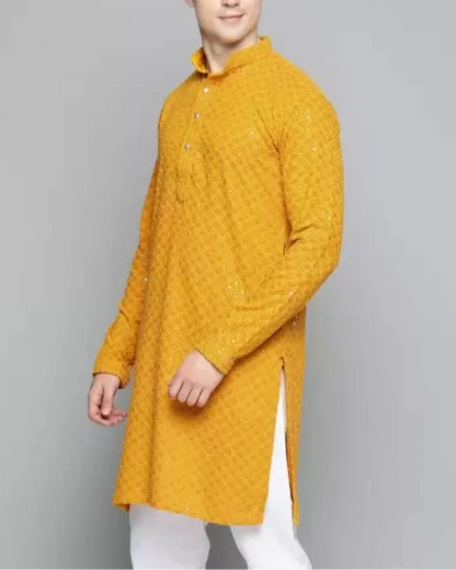 Men Chikan Embroidery Viscose Rayon Ethnic Dress (Color Variants)-KYAMSTORE