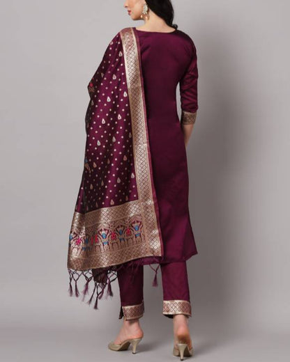 Women Cotton Silk Kurta Pant Dupatta Set-KYAMSTORE