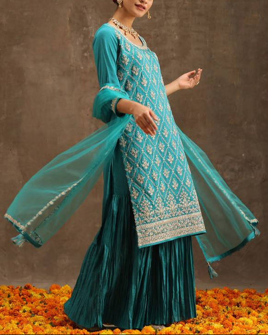 Women Silk Blend Kurta Sharara Set-KYAMSTORE
