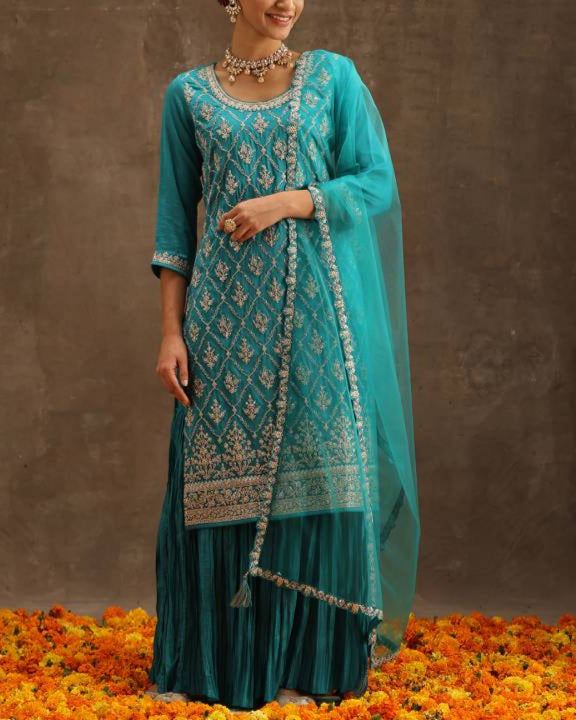 Women Silk Blend Kurta Sharara Set-KYAMSTORE