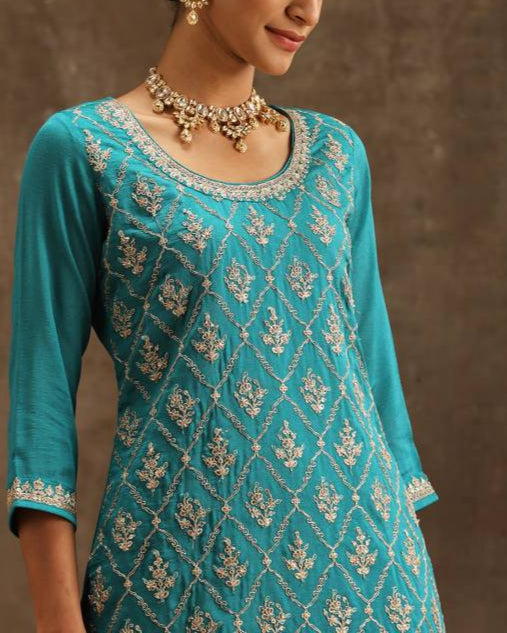 Women Silk Blend Kurta Sharara Set-KYAMSTORE