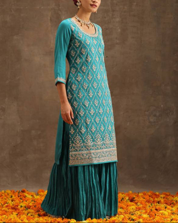 Women Silk Blend Kurta Sharara Set-KYAMSTORE
