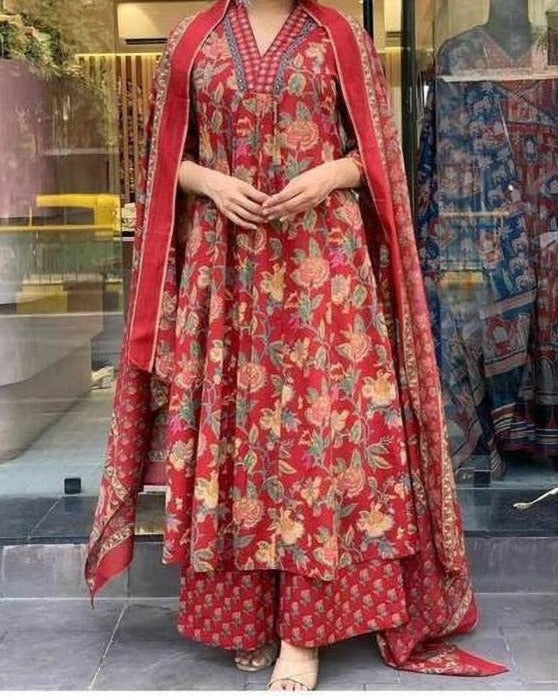 Women Cotton Rayon Kurta Palazzo Dupatta Set-KYAMSTORE