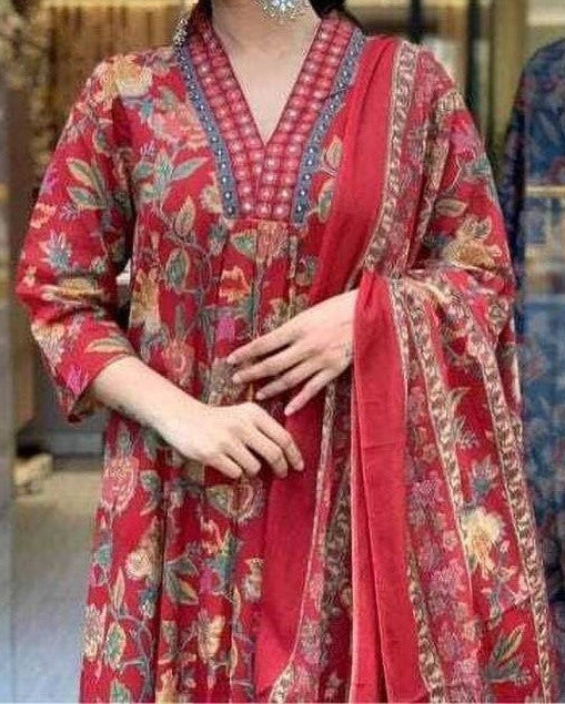 Women Cotton Rayon Kurta Palazzo Dupatta Set-KYAMSTORE