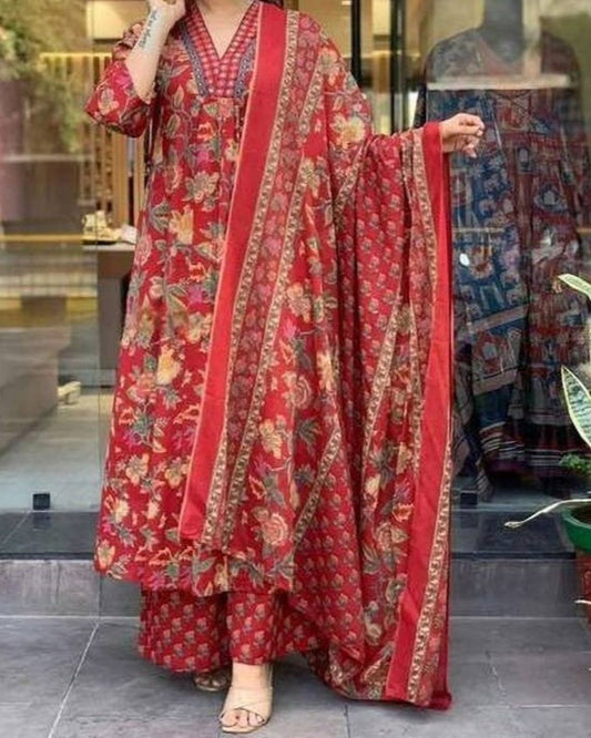Women Cotton Rayon Kurta Palazzo Dupatta Set-KYAMSTORE