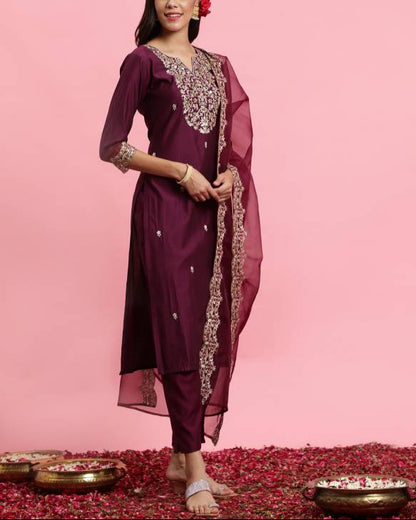 Women Viscose Rayon Kurta Pant Dupatta Set-KYAMSTORE
