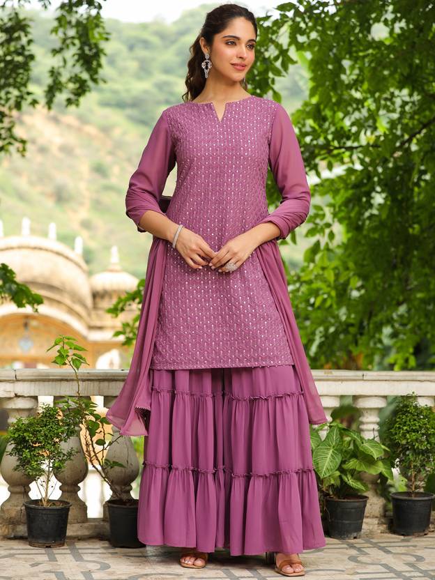 Women Georgette Kurta Sharara Dupatta Set | Delivery: 10 to 12 business days | Limited stocks available