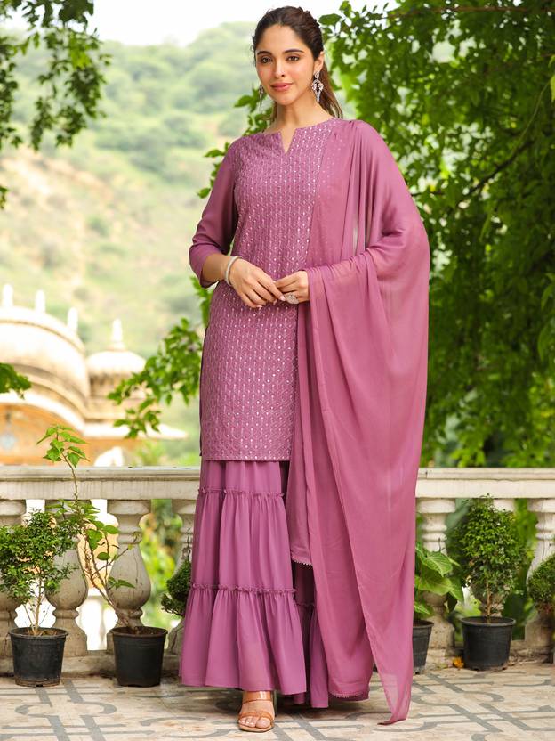 Women Georgette Kurta Sharara Dupatta Set | Delivery: 10 to 12 business days | Limited stocks available