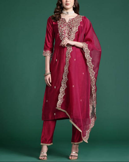 Women Viscose Rayon Kurta Pant Dupatta Set-KYAMSTORE
