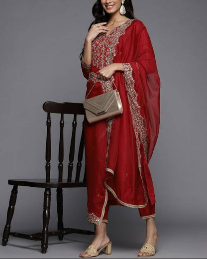 Women Viscose Rayon Kurta Pant Dupatta Set-KYAMSTORE