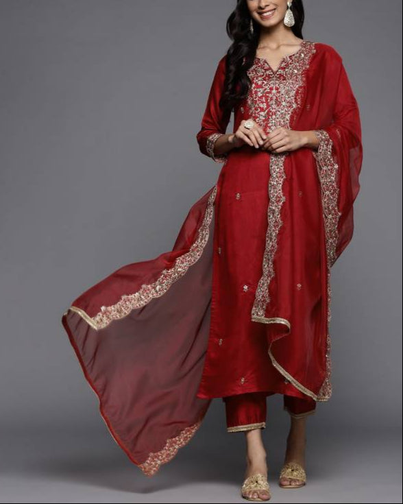 Women Viscose Rayon Kurta Pant Dupatta Set-KYAMSTORE