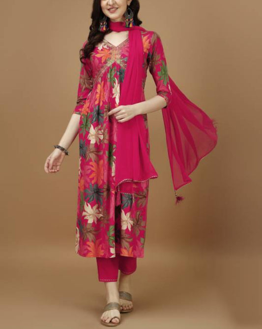 Women Viscose Rayon Kurta Pant Dupatta Set-KYAMSTORE