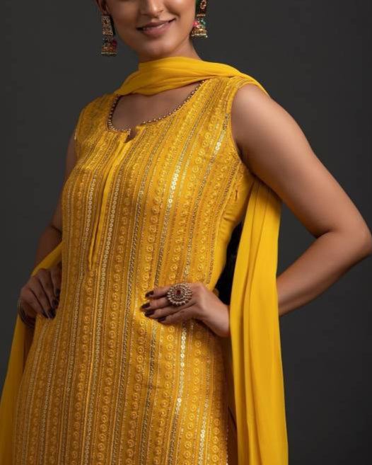 Women Georgette Kurti Sharara Set-KYAMSTORE