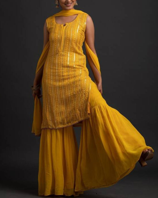 Women Georgette Kurti Sharara Set-KYAMSTORE