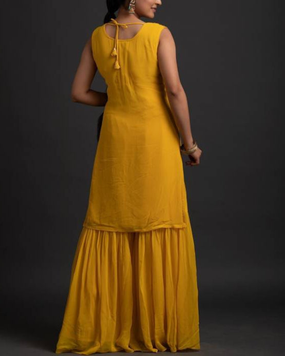 Women Georgette Kurti Sharara Set-KYAMSTORE