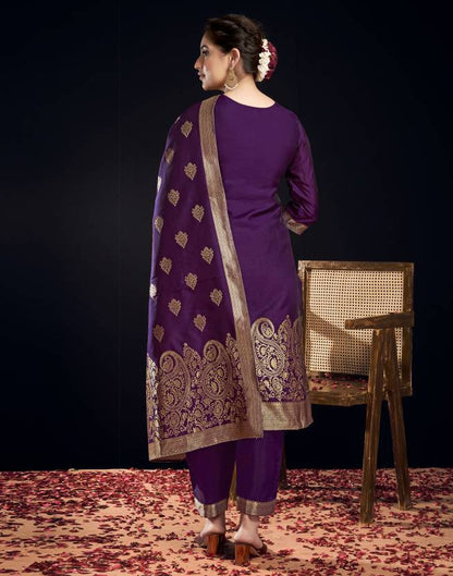 Women Silk Blend, Jacquard Kurta Pant Dupatta Set