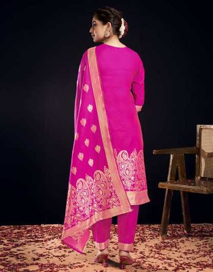 Women Silk Blend, Jacquard Kurta Pant Dupatta Set