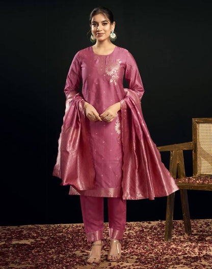 Women Silk Blend, Jacquard Kurta Pant Dupatta Set