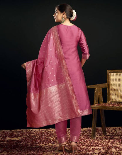 Women Silk Blend, Jacquard Kurta Pant Dupatta Set