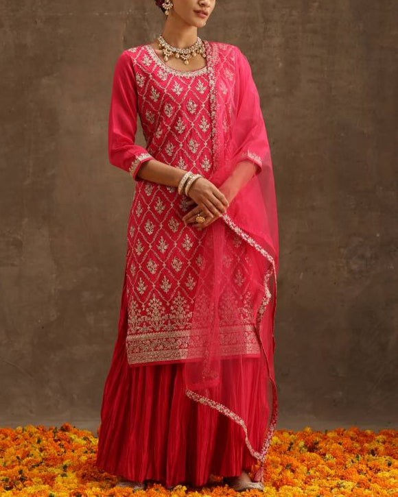 Women Silk Blend Kurta Sharara Set-KYAMSTORE