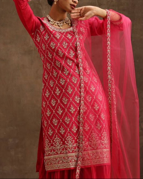 Women Silk Blend Kurta Sharara Set-KYAMSTORE