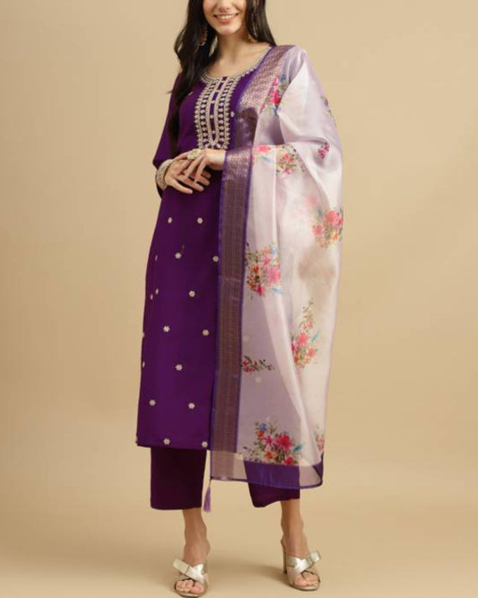 Women Silk Blend Kurta Pant Dupatta Set-KYAMSTORE