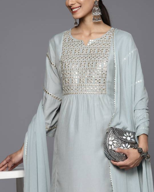 Women Silk Blend Kurta Pant Dupatta Set-KYAMSTORE