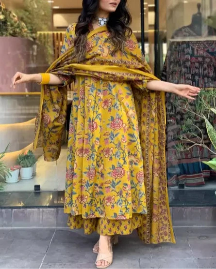 Women Cotton Rayon Kurta Palazzo Dupatta Set-KYAMSTORE