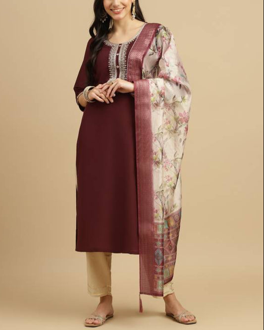Women Silk Blend Kurta Pant Dupatta Set-KYAMSTORE
