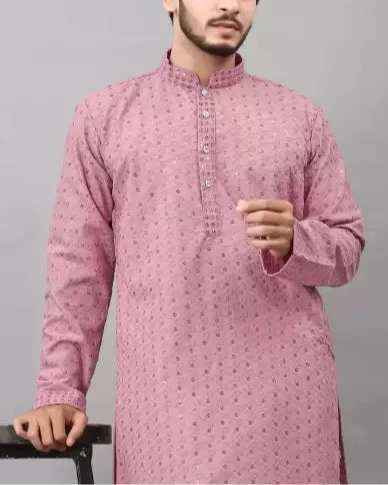 Men Chikan Embroidery Viscose Rayon Ethnic Dress (Color Variants)-KYAMSTORE