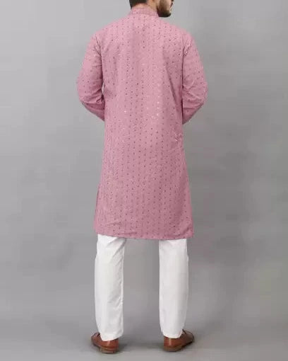 Men Chikan Embroidery Viscose Rayon Ethnic Dress (Color Variants)-KYAMSTORE