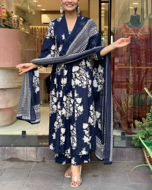 Women Cotton Rayon Kurta Pant Dupatta Set-KYAMSTORE