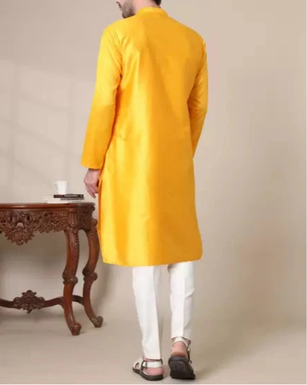 Men Solid Cotton Silk Straight Kurta (Color Variants)-KYAMSTORE
