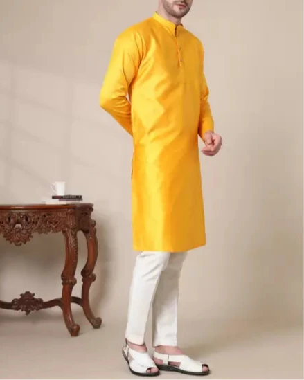Men Solid Cotton Silk Straight Kurta (Color Variants)-KYAMSTORE
