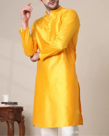 Men Solid Cotton Silk Straight Kurta (Color Variants)-KYAMSTORE