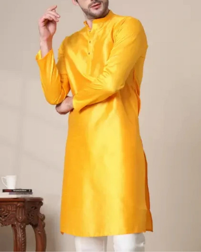 Men Solid Cotton Silk Straight Kurta (Color Variants)-KYAMSTORE