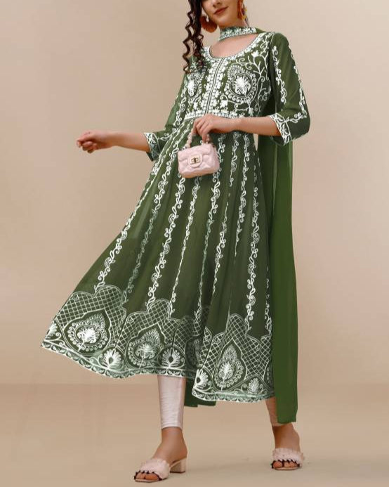 Women Georgette Kurta Dupatta Set-KYAMSTORE