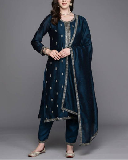 Women Silk Blend Kurta Pant Dupatta Set-KYAMSTORE