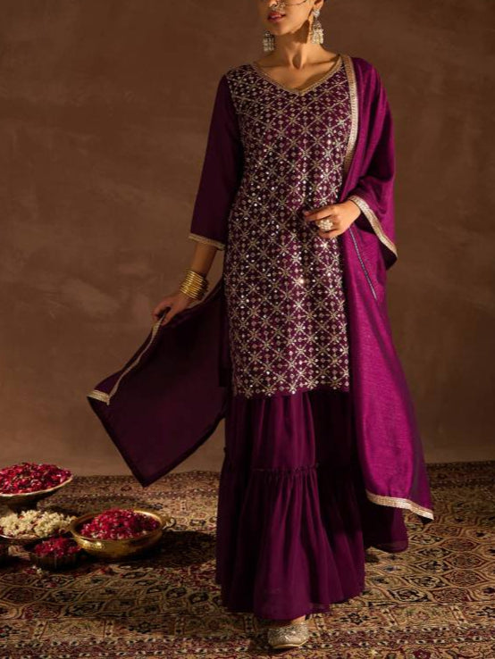Women Georgette Kurta Sharara Dupatta Set-KYAMSTORE