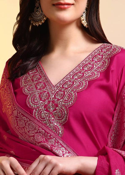 Women Pure Silk Kurti Pant Dupatta Set