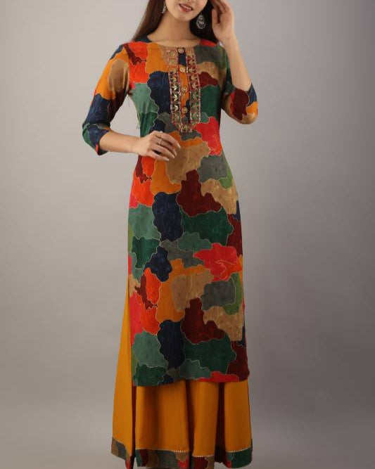 Women Viscose Rayon Kurta Palazzo Set-KYAMSTORE