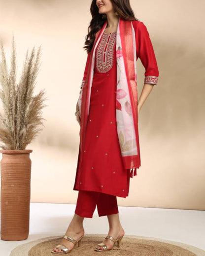 Women Silk Blend Kurta Pant Dupatta Set-KYAMSTORE
