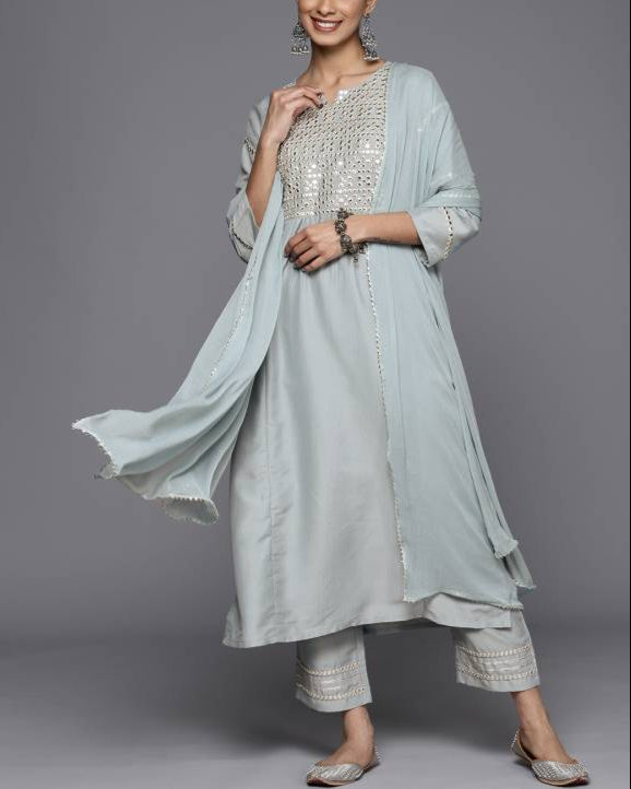 Women Silk Blend Kurta Pant Dupatta Set-KYAMSTORE