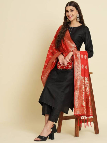 Women Cotton Silk Kurta Pant Dupatta Set