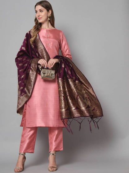 Women Cotton Silk Kurta Pant Dupatta Set