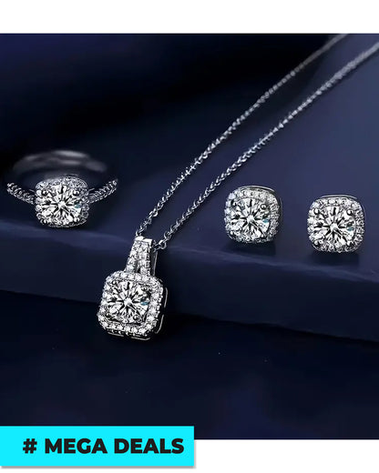 Zirconia Cuboid Jewelry Set – Earrings, Pendant & Ring | Delivery: 5 to 10 business days | Limited stocks available | Hurry before Sold Out