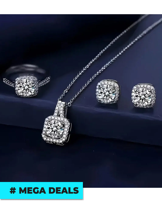 Zirconia Cuboid Jewelry Set – Earrings, Pendant & Ring | Delivery: 5 to 10 business days | Limited stocks available | Hurry before Sold Out