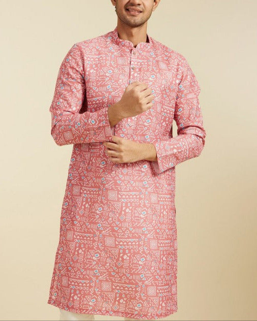 Geometric Printed Mandarin Collar Straight Kurta-KYAMSTORE